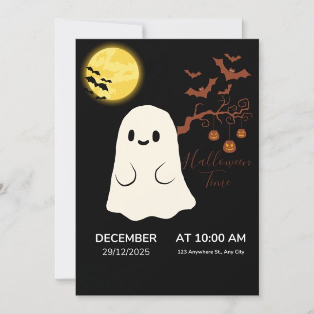 Convite de Festa de Halloween de Fantasma Fofo (Frente)