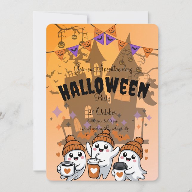 Convite de Festa de Halloween de Fantasma Fofo (Frente)