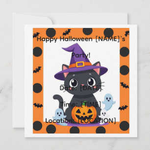 Convite de Festa de Halloween de Gatinho Fofo Ka