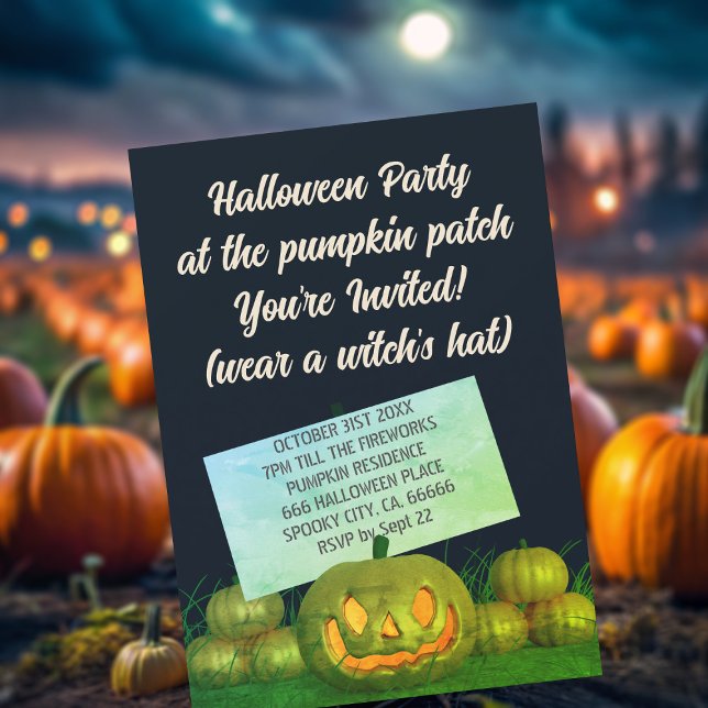 Convite de Festa de Halloween de Patch de Bombaim (Spooky pumpkin patch party invitation just for you)