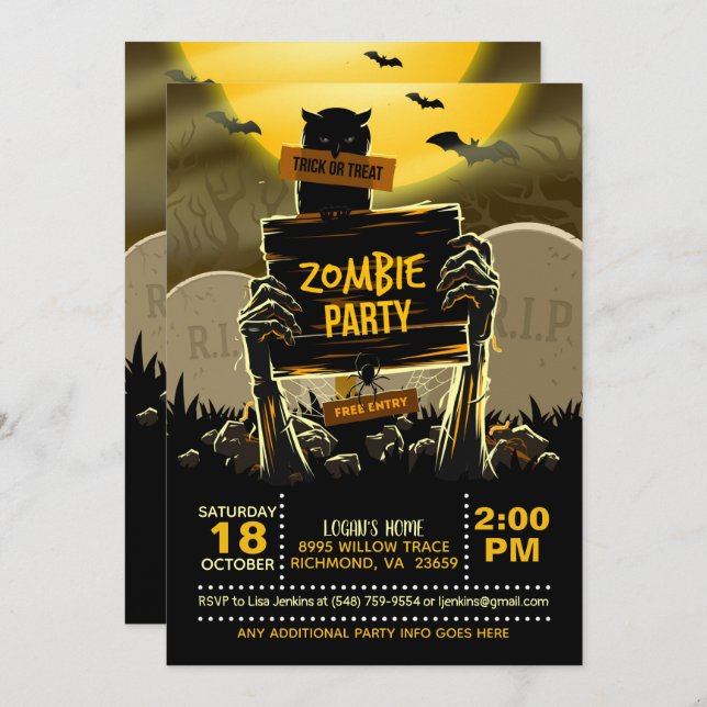 Convite de Festa de Halloween de Zumbi (Frente/Verso)
