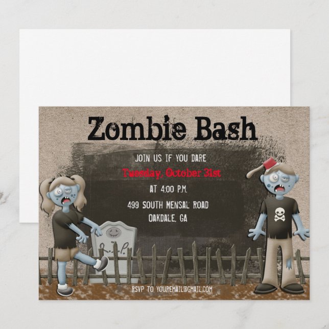 Convite de Festa de Halloween de Zumbi (Frente/Verso)