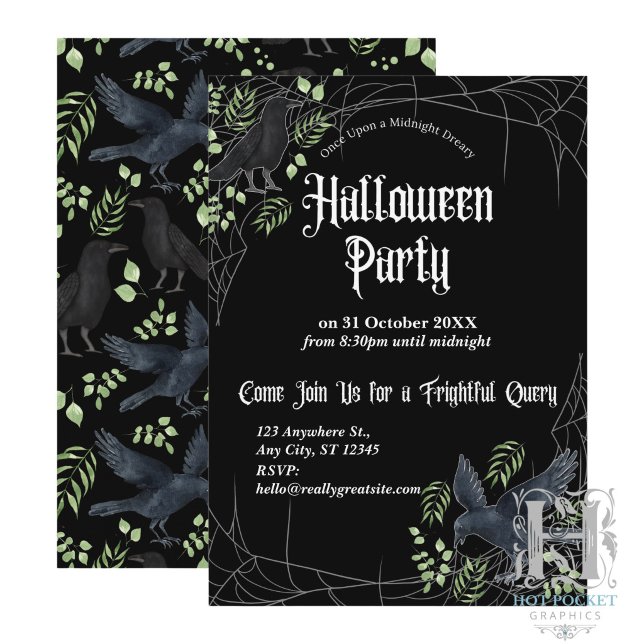 Convite de festa de Halloween do Corvo em Preto (Criador carregado)