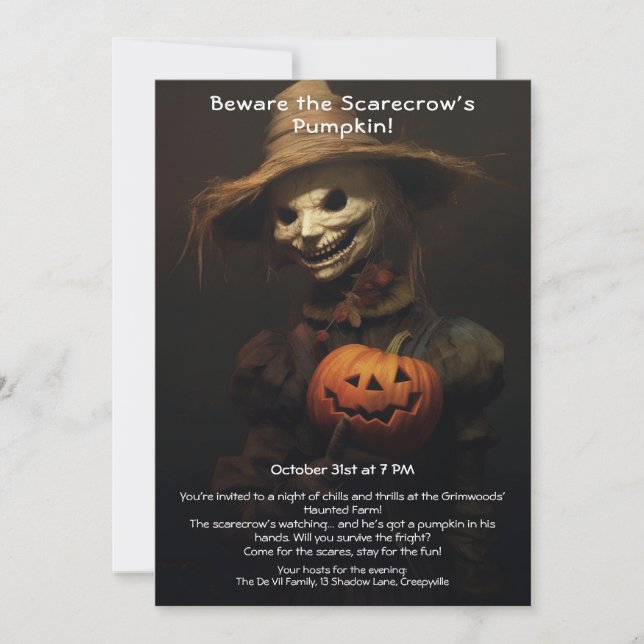 Convite de Festa de Halloween do Espantalho Assust (Frente)