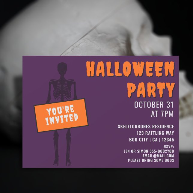 Convite de Festa de Halloween do Esqueleto Assusta (You're invited to add your Halloween party details!)