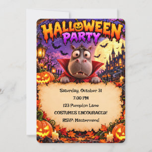 Convite de festa de Halloween do hipopótamo vampir