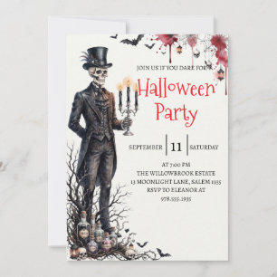 Convite de festa de Halloween do homem esqueleto g