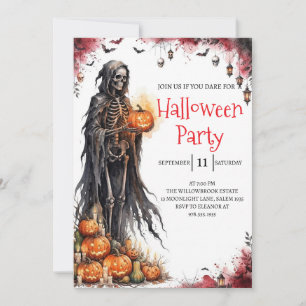 Convite de festa de Halloween do homem esqueleto g