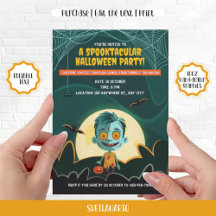 Convite de Festa de Halloween do Menino Zumbi Boni