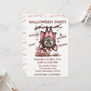 Convite de Festa de Halloween do Morcego Fofo 