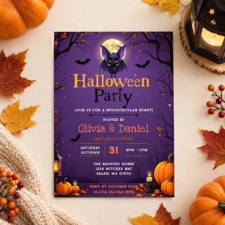 Convite de Festa de Halloween do Morcego Fofo