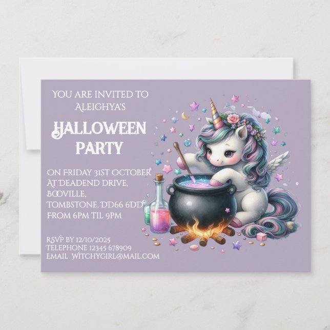 Convite de Festa de Halloween do Unicórnio (Frente)