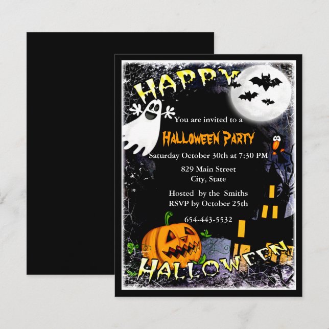 Convite de Festa de Halloween em Casa Assombrada (Frente/Verso)