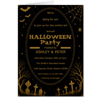 Convite de festa de Halloween em ouro editável