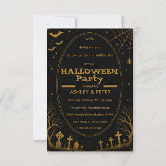 Convite de festa de Halloween em ouro editável