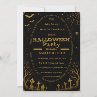 Convite de festa de Halloween em ouro editável