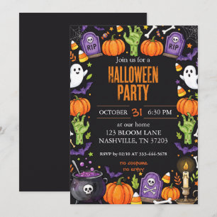 Convite de Festa de Halloween em Quadro Negro Fofo