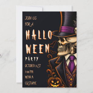 Convite de festa de Halloween Esqueleto Amarelo Fe