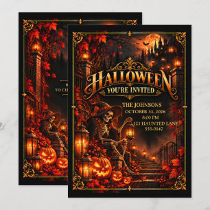 Convite de festa de Halloween esqueleto elegante