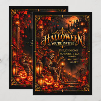 Convite de festa de Halloween esqueleto elegante