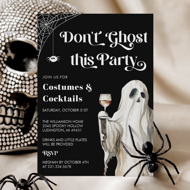 Convite de Festa de Halloween Fantasma (Don't Ghost This Party Halloween Invite - Cocktails + Costume Party)