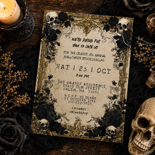 Convite de Festa de Halloween Floral Gótico Caveir