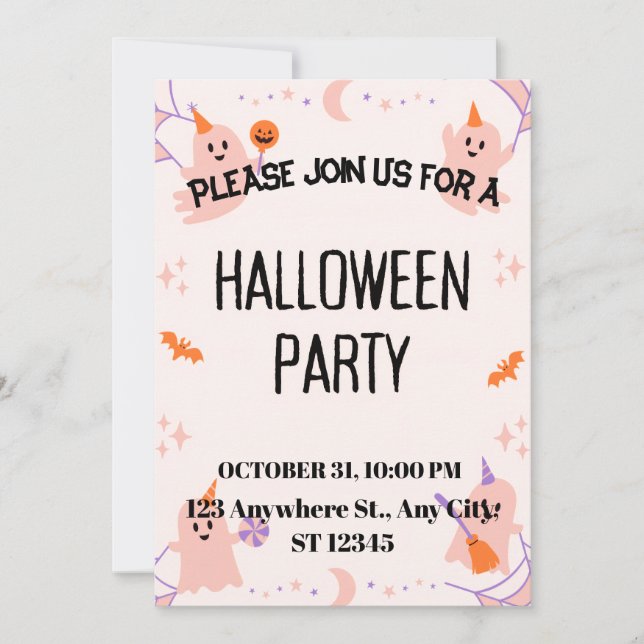 Convite de Festa de Halloween Fofo (Frente)