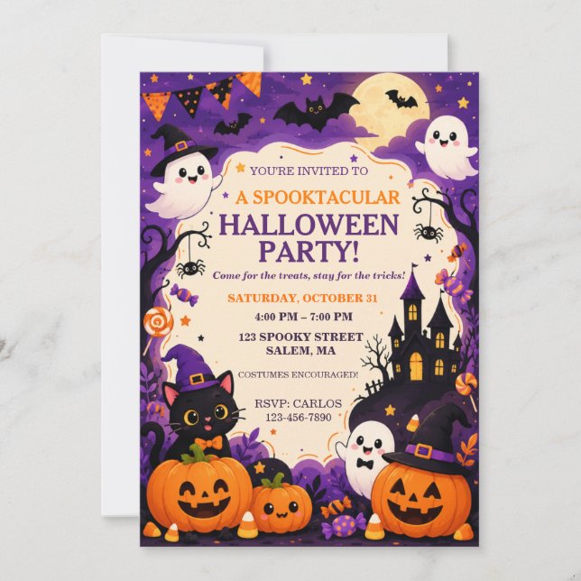 Convite de festa de Halloween fofo (Frente)