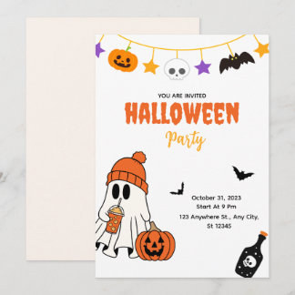 Convite de festa de Halloween fofo com fantasma