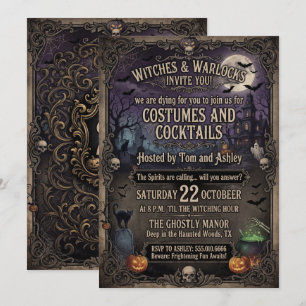 Convite de festa de Halloween gótico assustador, f