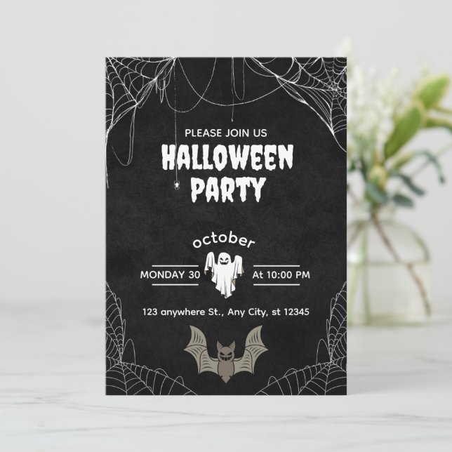 Convite de Festa de Halloween Gótico com Aranhas (Em pé/Frente)