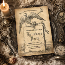 Convite de Festa de Halloween Gótico com Lápide de