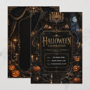 Convite de festa de Halloween gótico de luxuoso ed