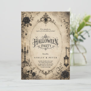 Convite de festa de Halloween gótico vintage