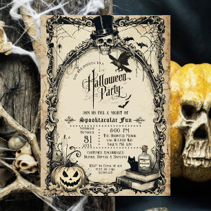 Convite de festa de Halloween gótico vintage com c
