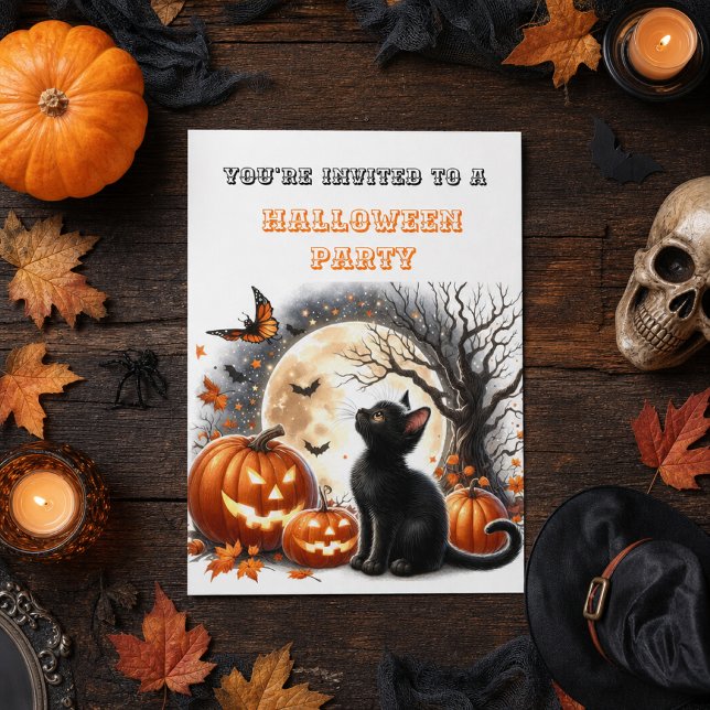 Convite de Festa de Halloween Infantil Gato Preto  (Criador carregado)