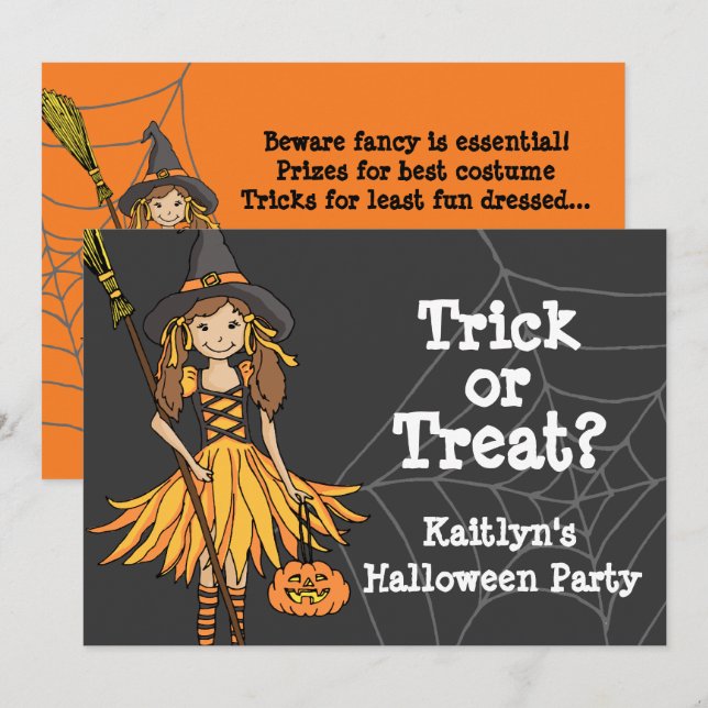 Convite de festa de Halloween para meninas 'doce o (Frente/Verso)