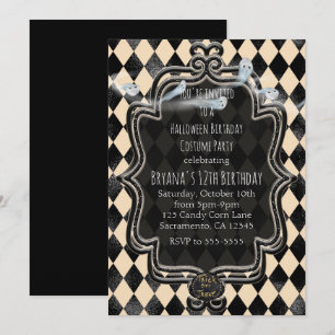Convite de festa de Halloween preto e creme com di