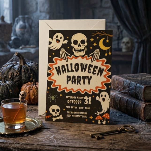 Convite de Festa de Halloween Retrô (Criador carregado)