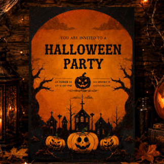 Convite de festa de Halloween simples laranja e pr
