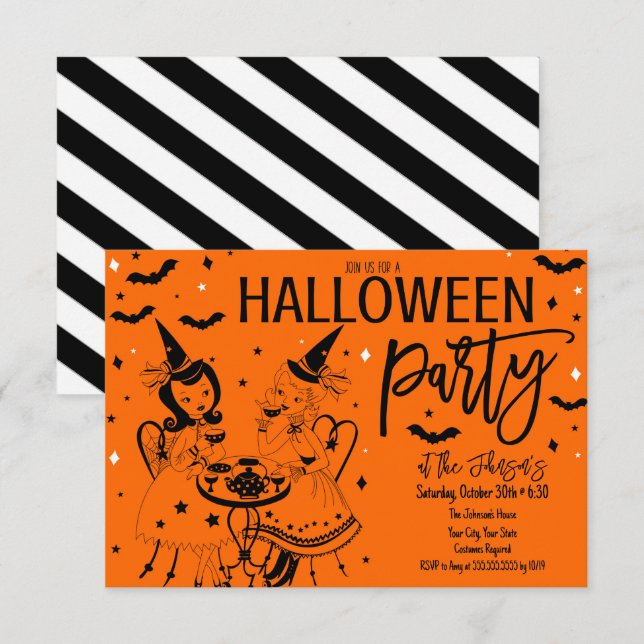 Convite de Festa de Halloween Vintage (Frente/Verso)