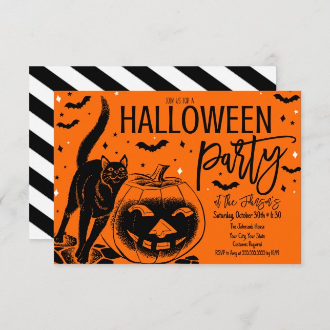 Convite de Festa de Halloween Vintage (Frente/Verso)
