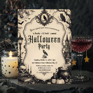 Convite de Festa de Halloween Vintage Corvo Góti