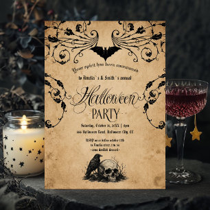 Convite de Festa de Halloween Vintage Corvo Góti