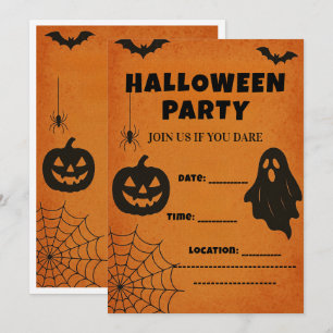 Convite de Festa de Halloween Vintage   Ícones Ass