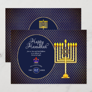 Convite de Festa de Hanukkah Menorá Azul Dourado 3