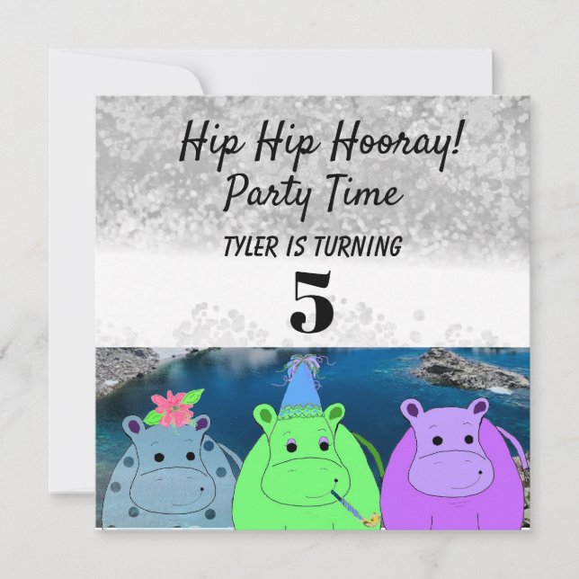 Convite de Festa de Hipopótamo Engraçado (Frente)