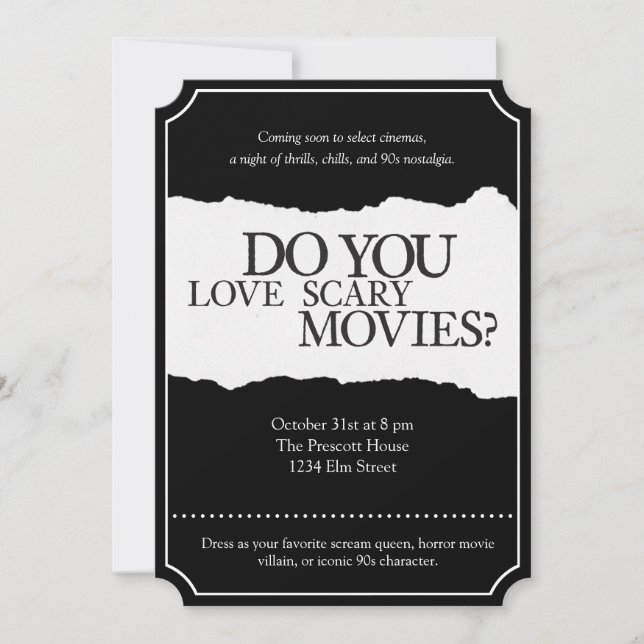 Convite de Festa de Horror Movie Halloween dos ano (Frente)