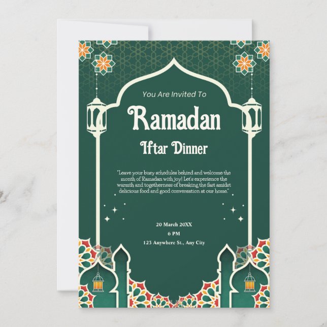 Convite de Festa de Iftar de Ramadão Moderno Verde (Frente)