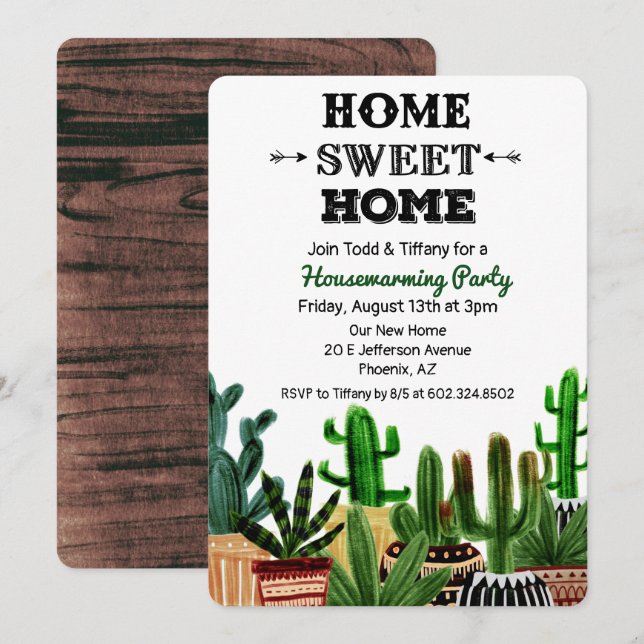 Convite de Festa de Inauguração Boho Cactus (Frente/Verso)